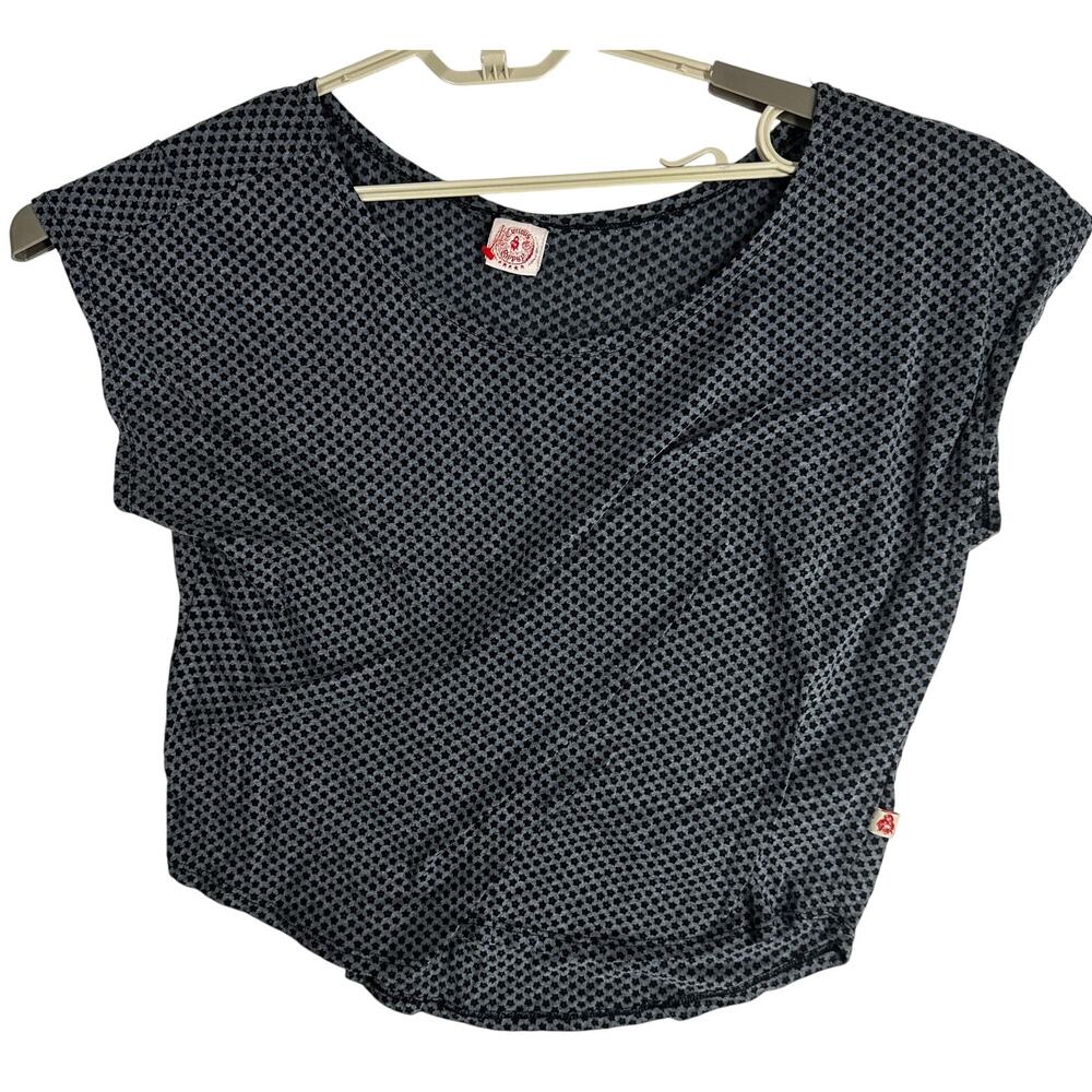 Y2K 2000s Curious Gypsy Blouse Womens Size M Gray Short Sleeve Scoop Neck Cotton